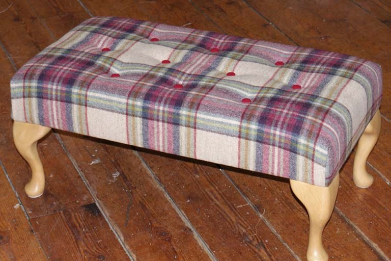 Medium footstool in check fabric Medium footstool in check fabric