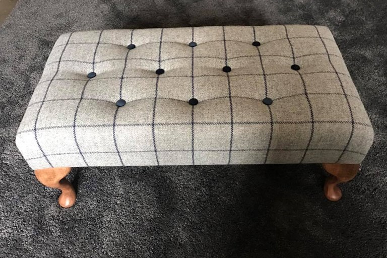 Medium footstool in check fabric Medium footstool in check fabric